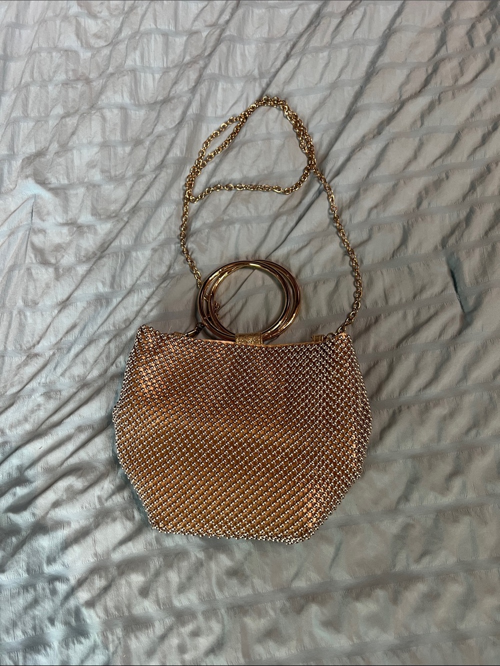 Jessica McClintock Gold Beaded Ring-Handle Clutch - Picture 5 of 6